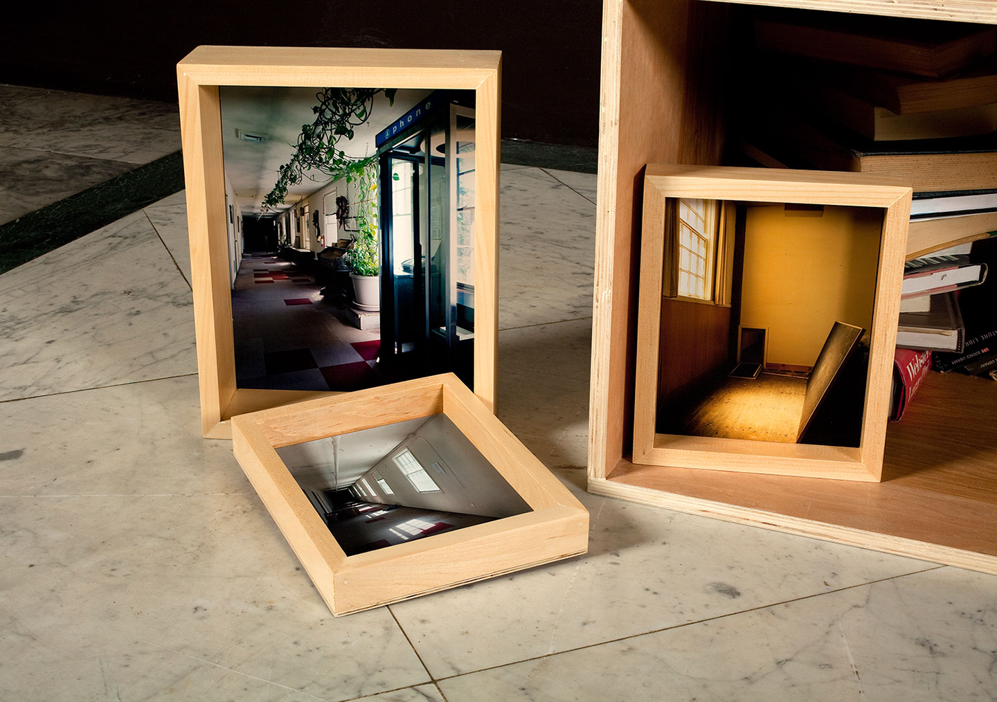 The church provided a place spiritually close, but materially and geographically distant from the Brothers’ longtime home. The installation contained objects and images from The Brothers housed in custom-wood frames.