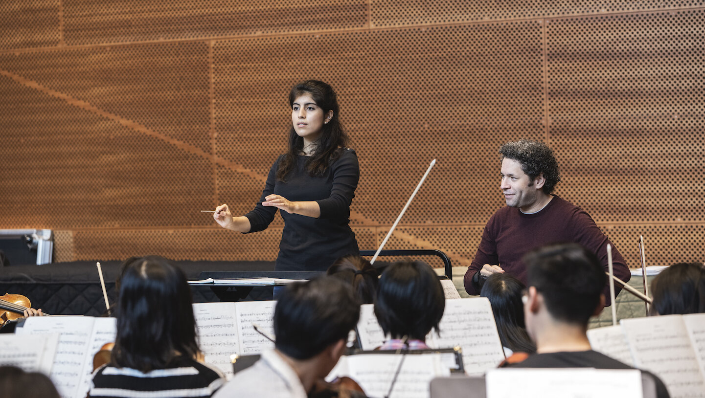 Gustavo Dudamel leads a conducting masterclass with Princeton University students. January 2019.