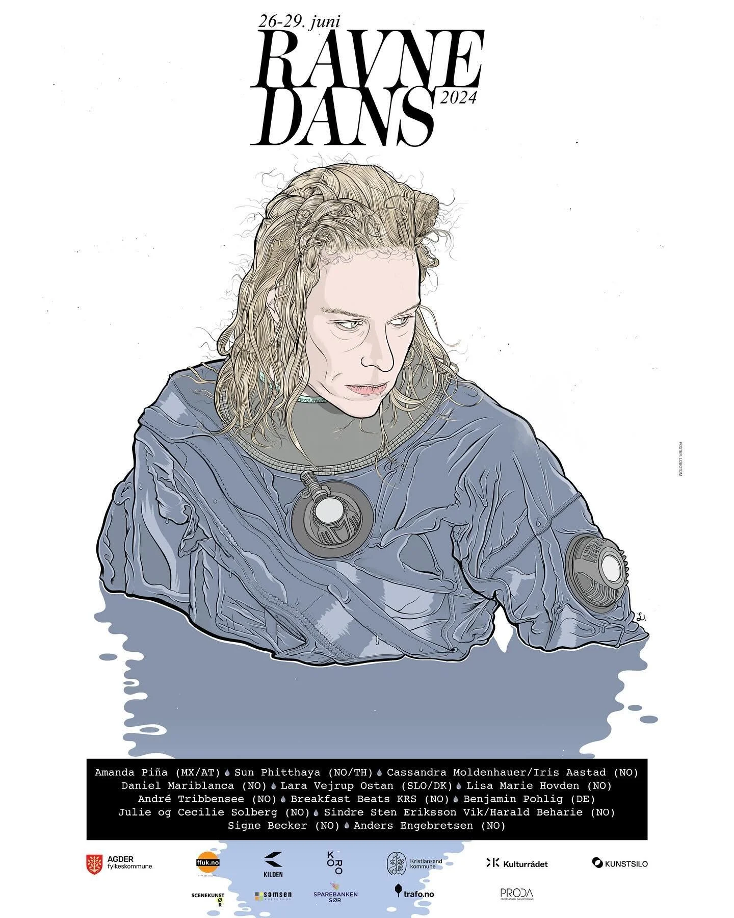 31.05.24 Har igjen hatt det &aelig;refulle oppdrag &aring; tegne &aring;rets festivalplakat basert p&aring; forestillingen &lsquo;Djupvasstr&aring;kk&rsquo; av Julie og Cecilie Solberg. Ravnedans feirer 15 &aring;r i &aring;r, er en av Norges st&osla