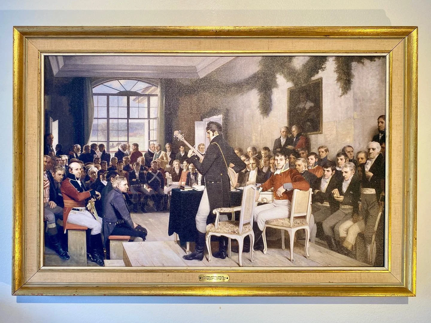 10.11.23 Banjobildet i stort format: 'Da Falsen spillede falskt for Riksforsamlingen, Eidsvoll 1814'. Fritt over/etter Oscar A. Wergelands maleri fra 1885. Trykk p&aring; lerret av @xpressprint.no med inngravert messingplakett fra @skiltspesialisten,