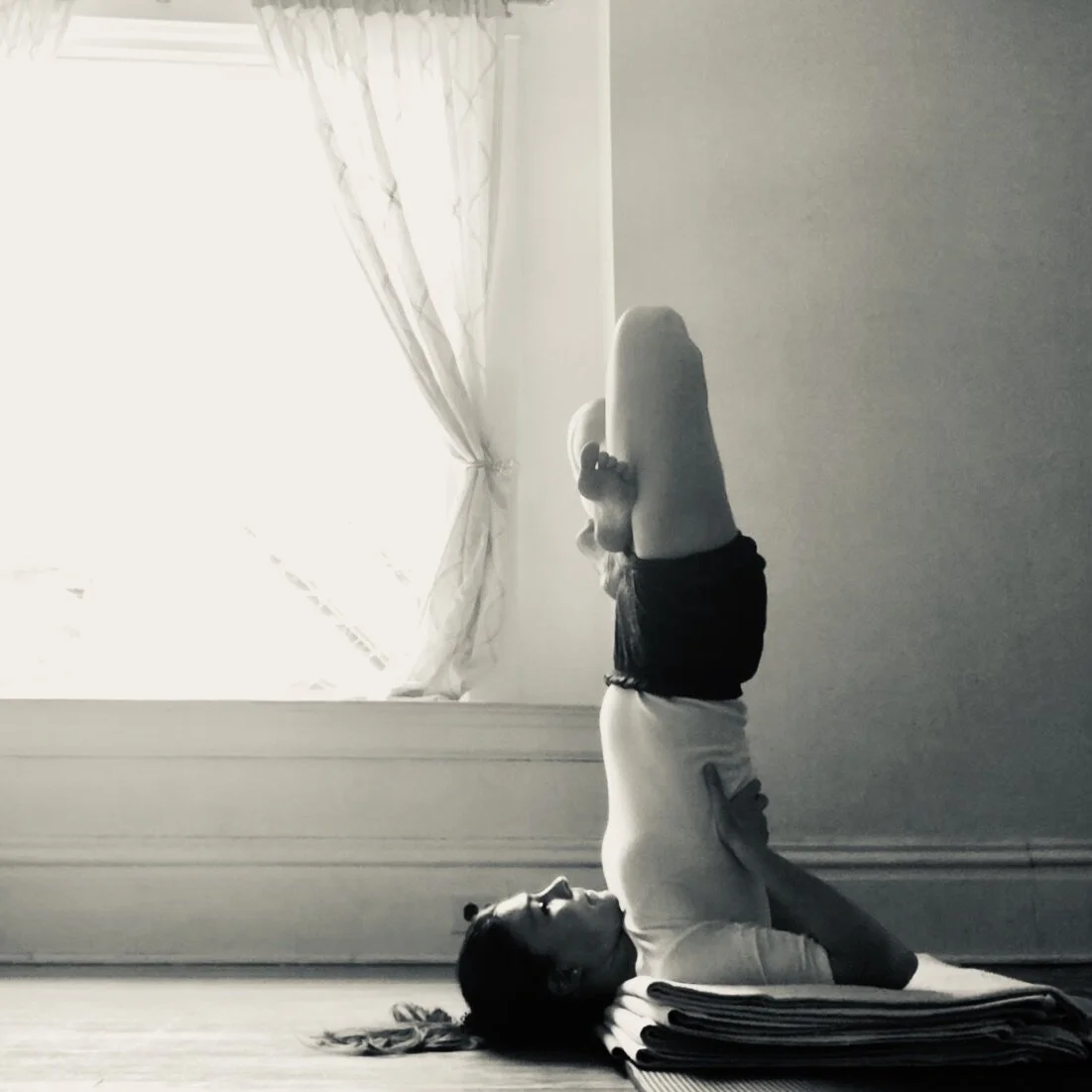 Urdhva Padmasana in Sarvangasana "Upward Lotus in Whole Body Posture"