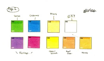 Example of the color charts Ted Geisel worked with creating his books.