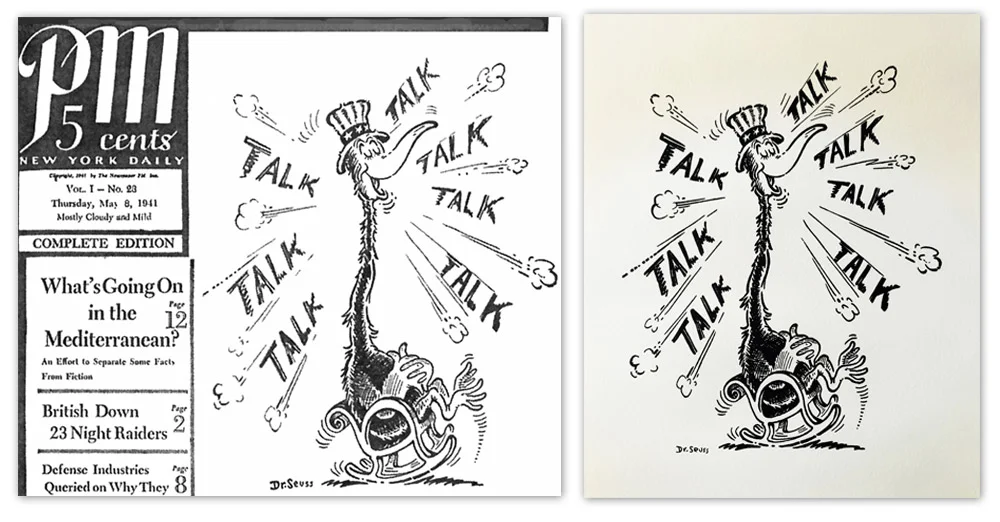 Left: Original context in PM , May 1941 Right: Final Serigraph on Paper, 2016