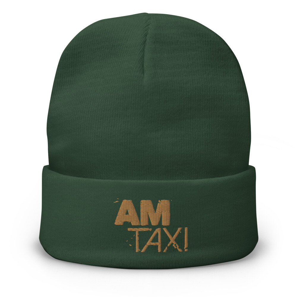 AM Taxi Dark Green Beanie with Gold Logo
