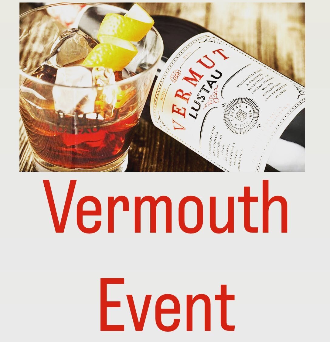 This Sunday we are featuring Vermouth!

3 of our favorite reps will be here pouring:
Lustao Red/Ros&eacute;/White (Spain)
Bordiga Red/White/Extra Dry (Italy)
Fred Jerbis (Italy)
Elena Penna (Italy)
Oka Kura Burmutto Sweet/Dry (Japan)
Mata Tinto (Spai