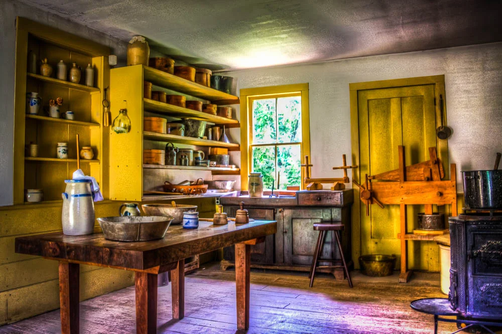 An interior of one of the farm houses on site. 3 shot HDR
