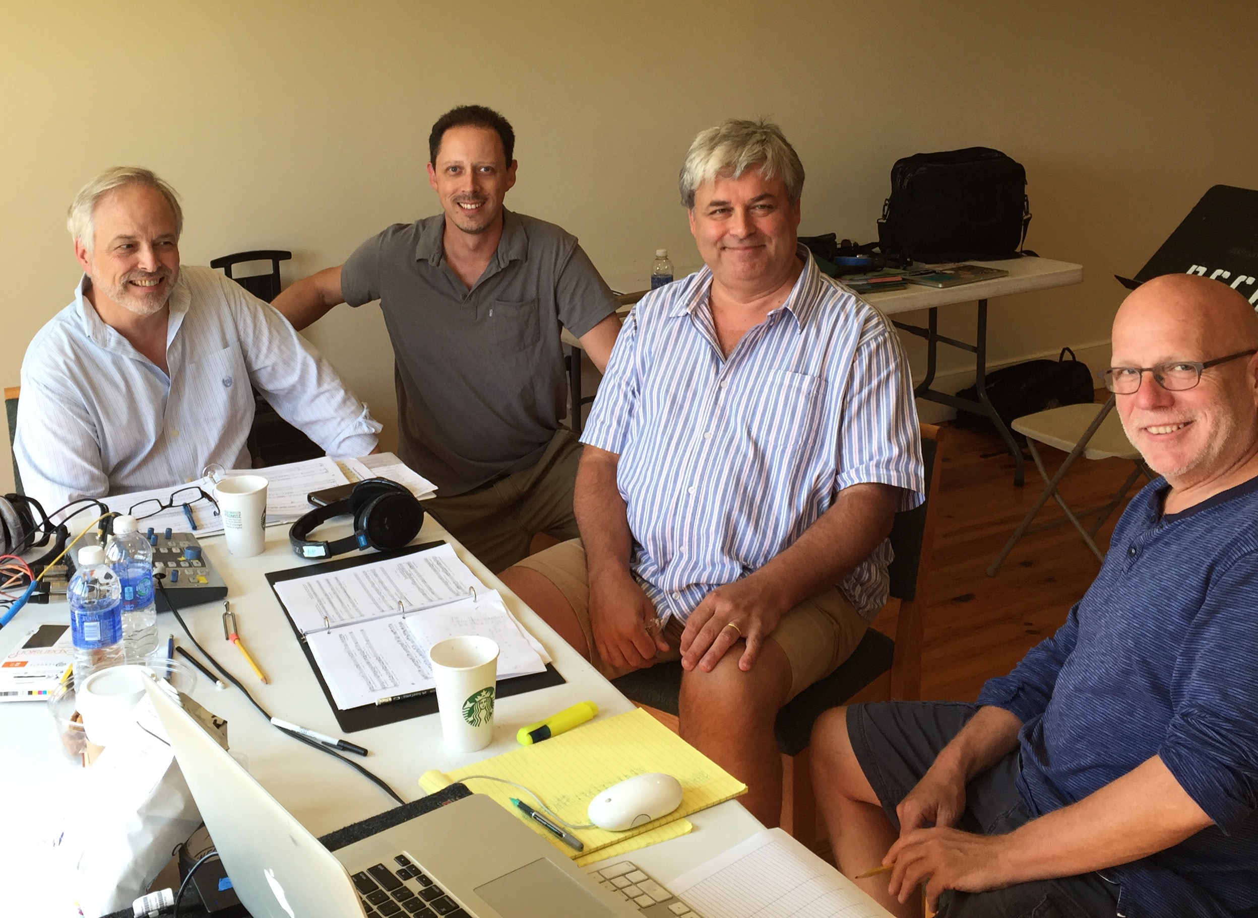 TL with recording engineer Paul Vazquez, producer Adrian Peacock, conductor Donald Nally at recording sessions for Bonhoeffer, St. Peter's in the Great Valley, September 5, 2015.