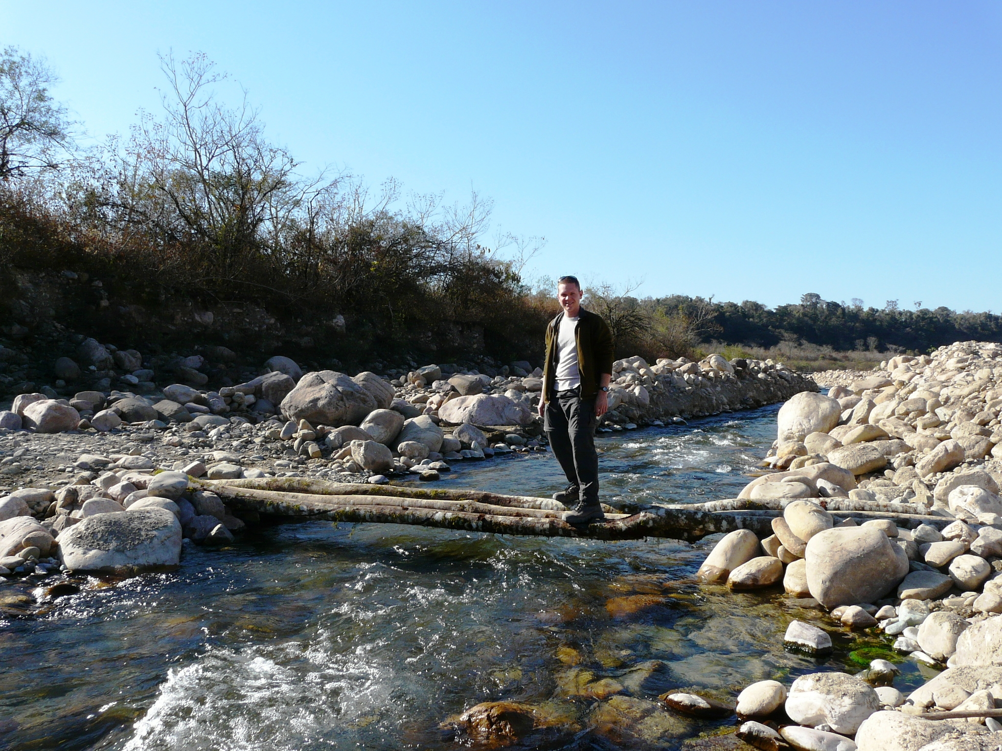 Crossing a branch of the Iruya River--this is only possible during the dry season!