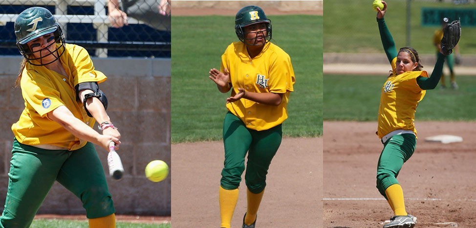 HSU Softball players Tiffany Hollingsworth, Julie Pena, and Katie Obbema (HSU Athletics)