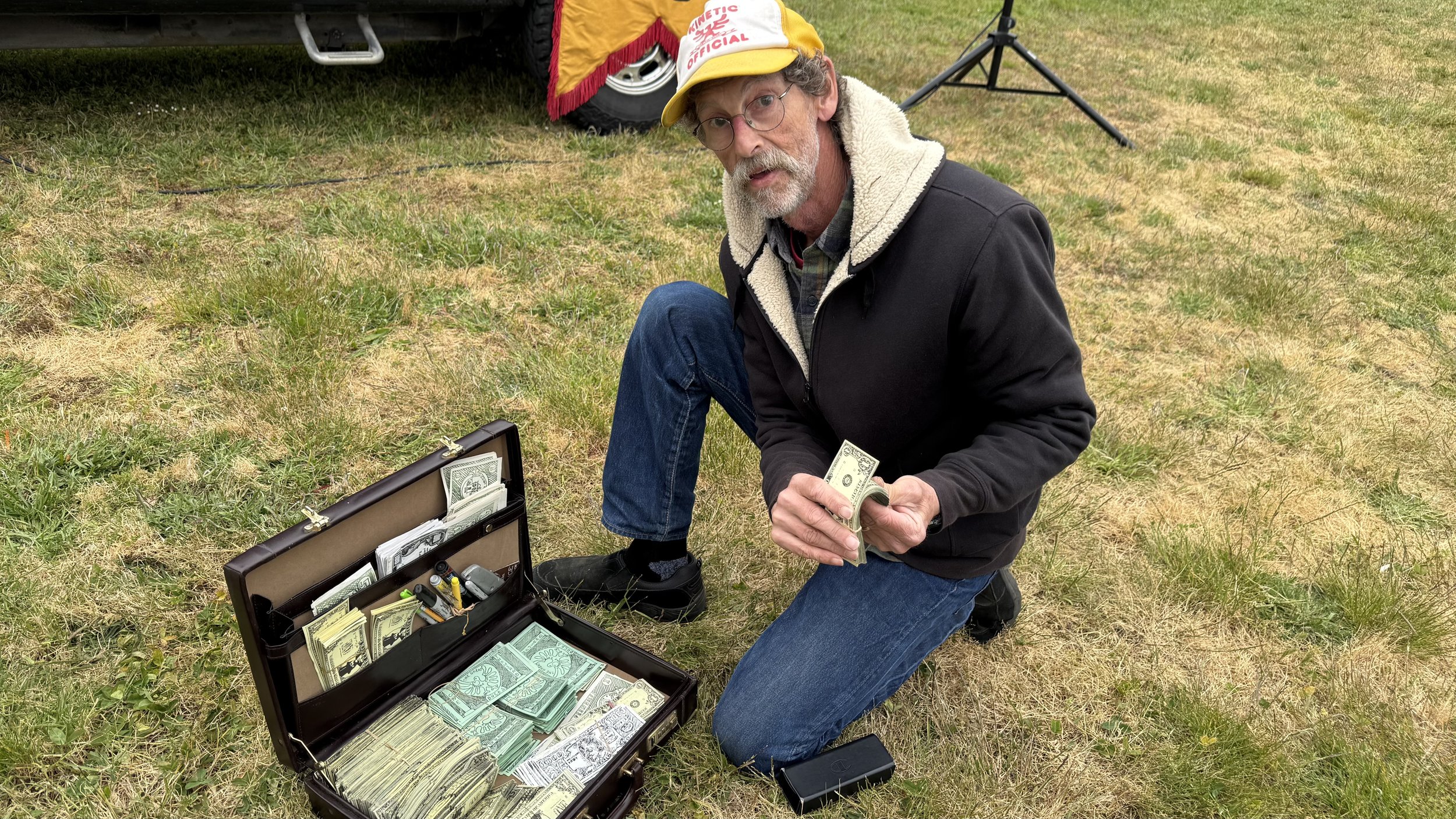 Allie Krause selling vintage Kinetic memorabilia (Cliff Berkowitz)