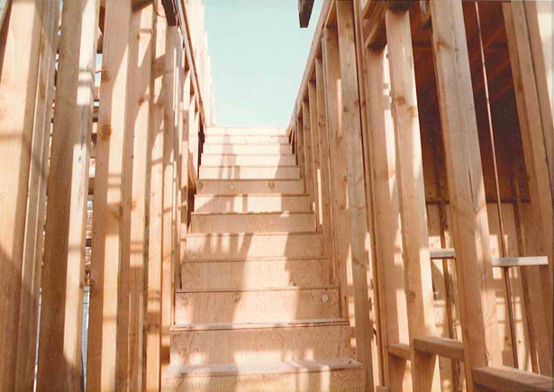 The stairs leading to the offices/roof