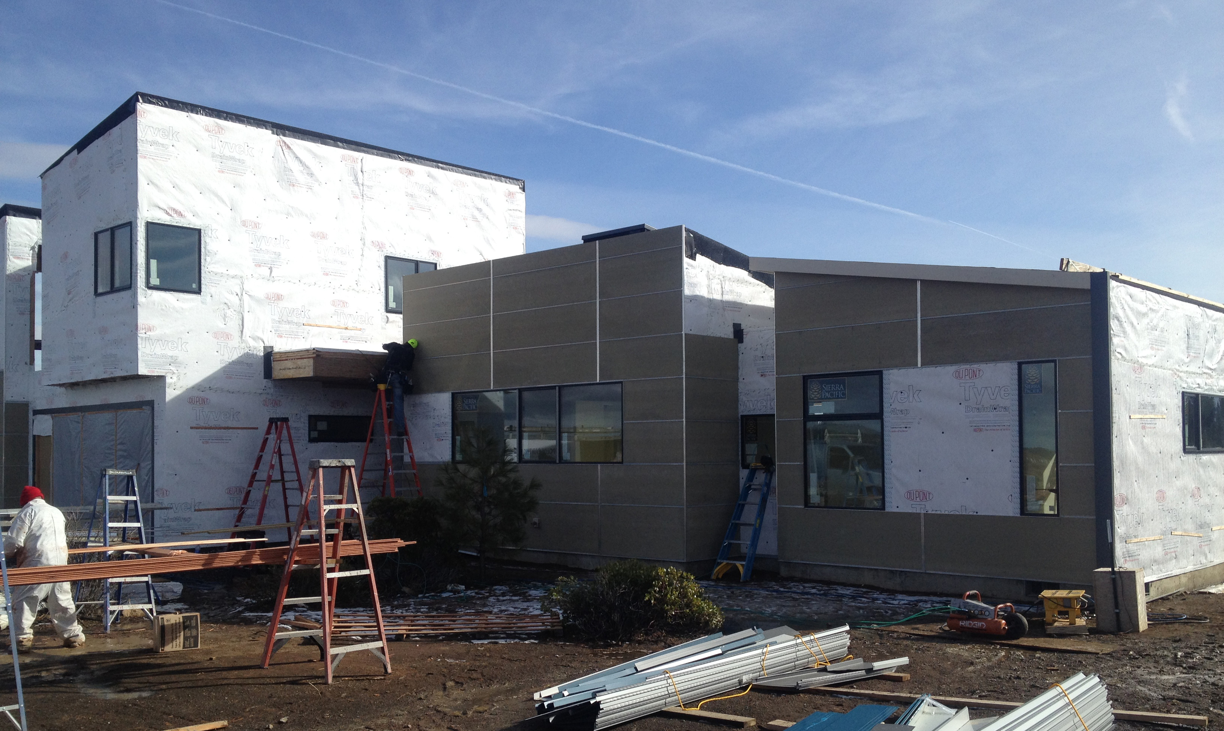 Fiber cement cladding install in-progress