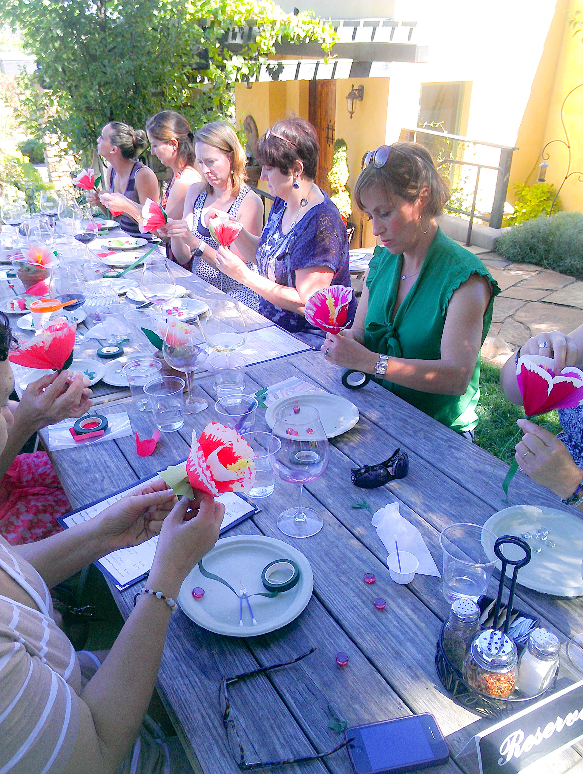 Flower crafting at Dancin Vineyards—making memories.