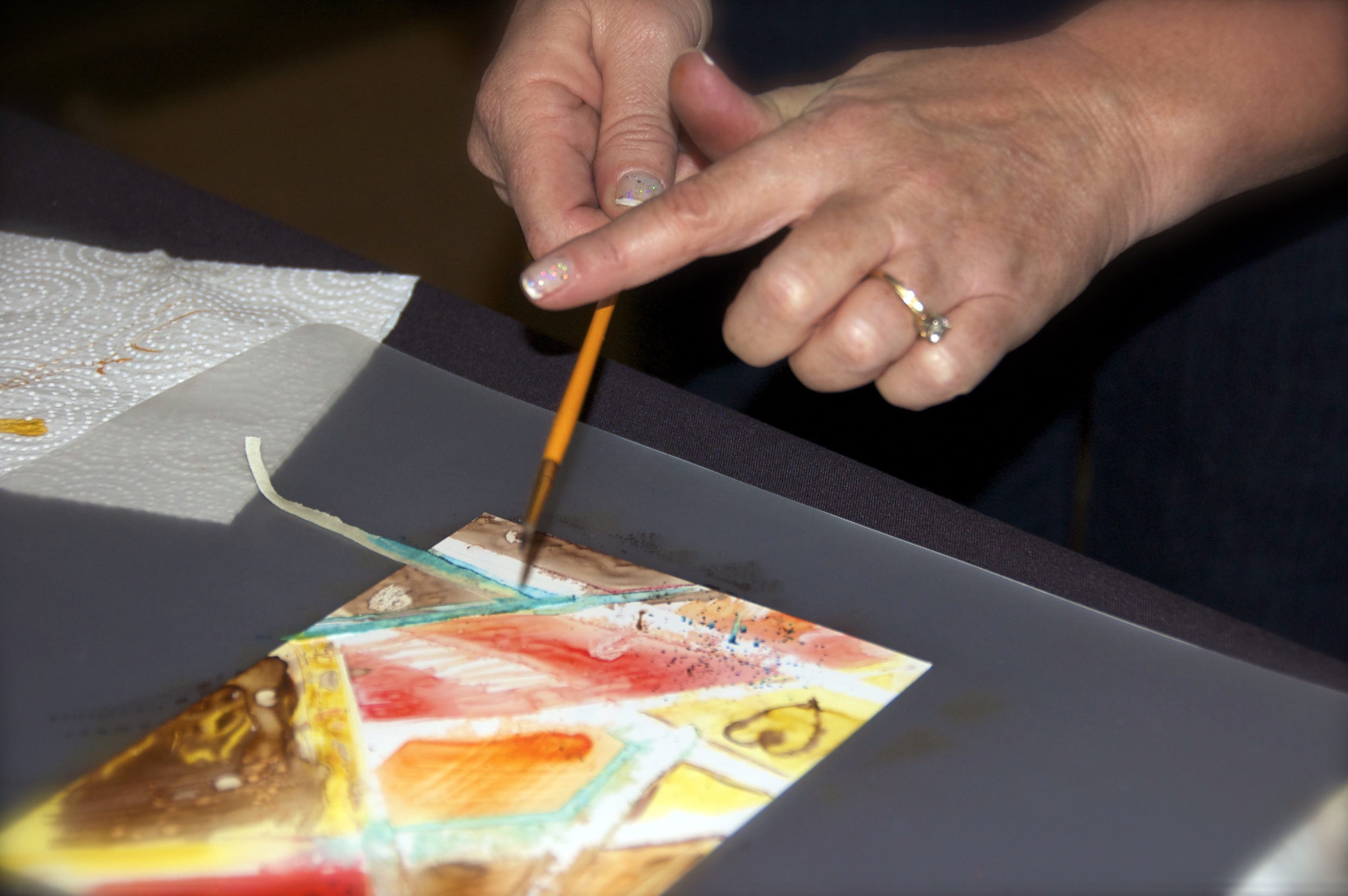 Layering paint and adding spattering— another simple technique we will teach you.