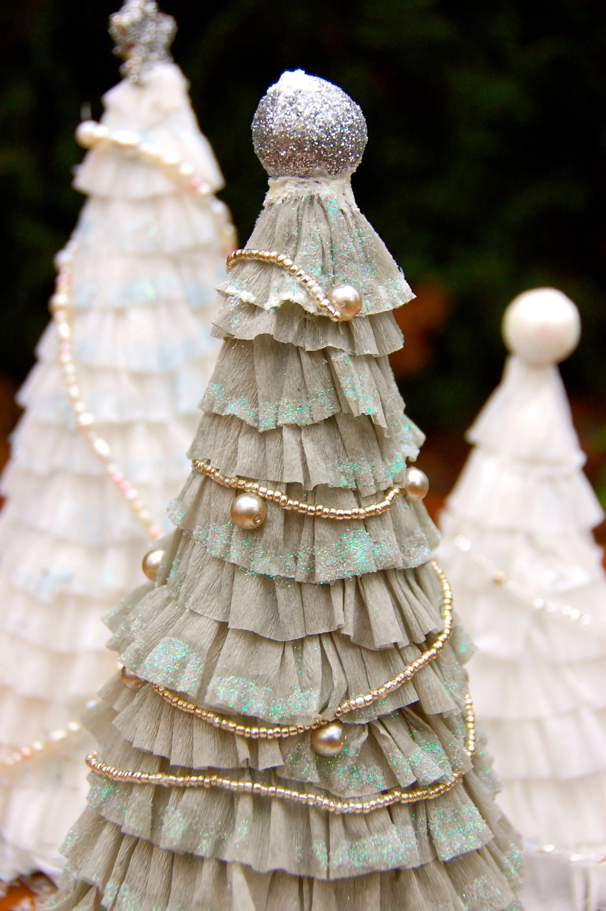 Silver, white and iridescent glow.