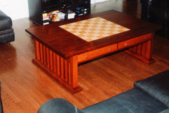 handmade hardwood coffee table with four drawers and inlaid chessboard