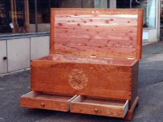 handmade hardwood cherry dovetailed blanket chest with cedar lining and two drawers