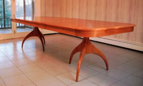 handmade hardwood cherry double trestle spider leg extension table