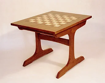 handmade hardwood chessboard inlay table with sled foot pedestal base