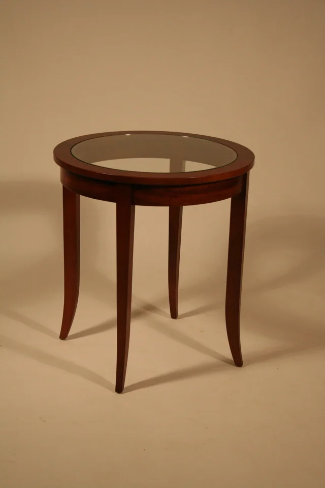 handmade hardwood side table with glass inlay top