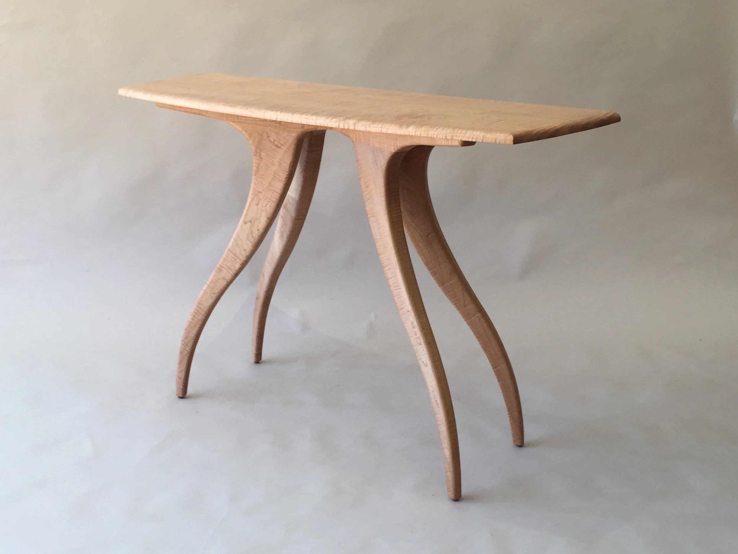 handmade hardwood maple hall table with sculptural legs