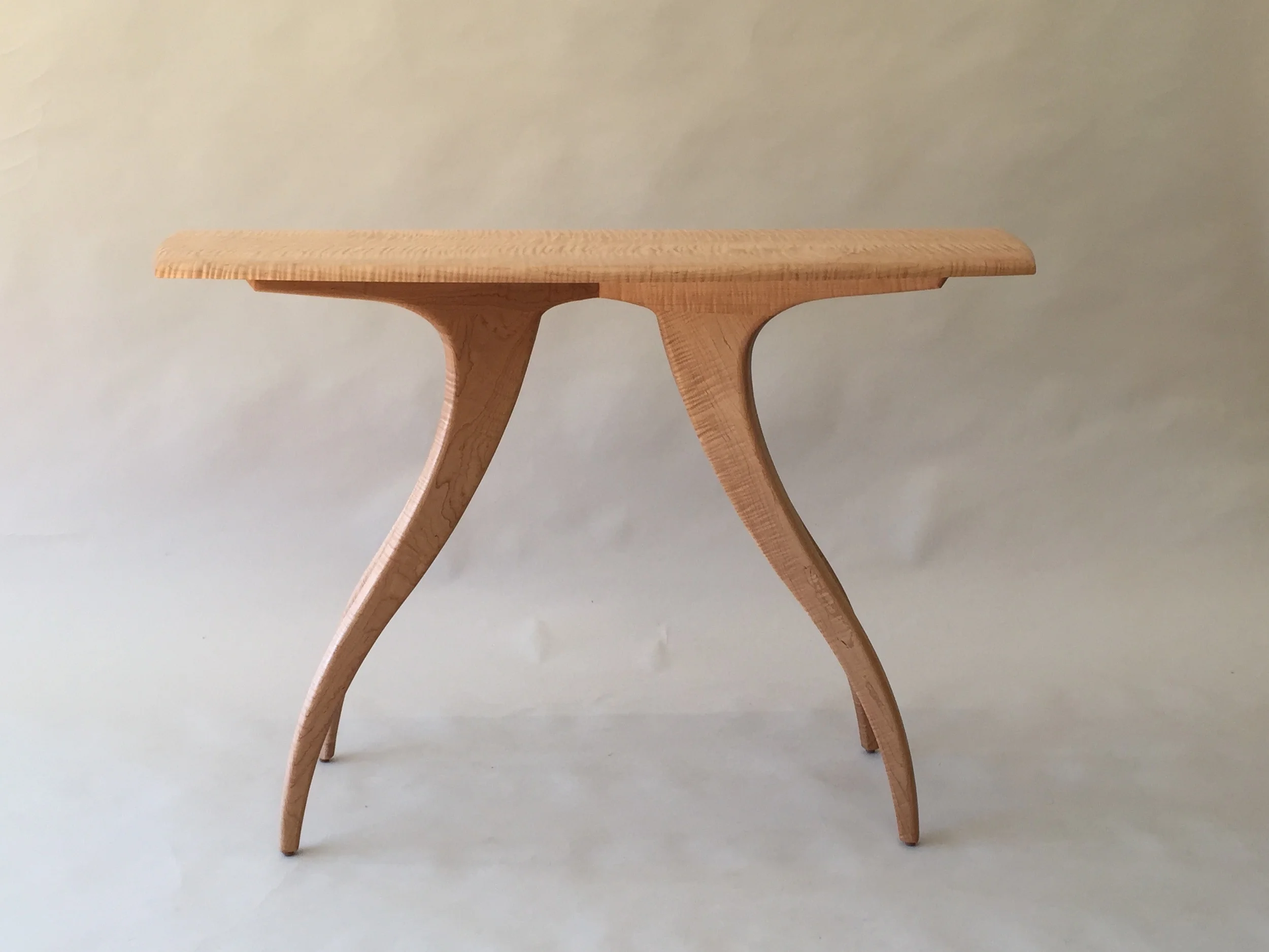 handmade hardwood maple hall table with sculptural legs