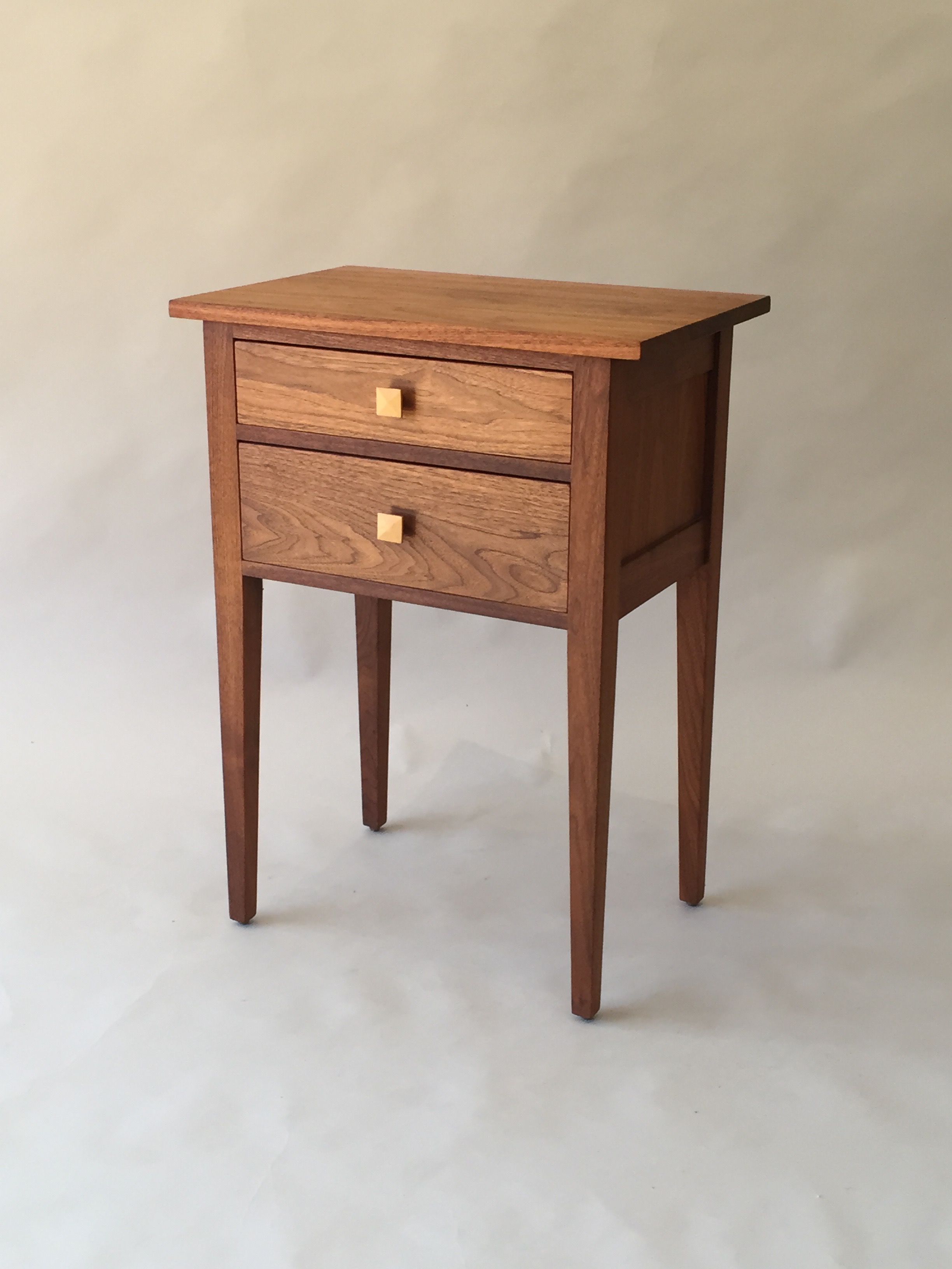 handmade hardwood walnut Shaker side table with two drawers