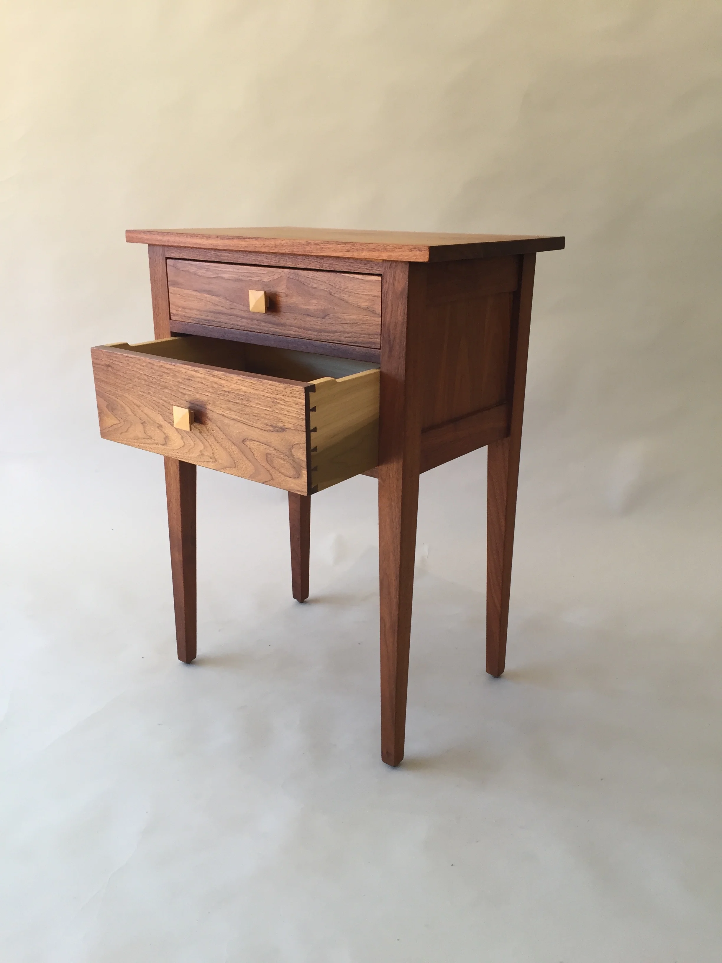 handmade hardwood dovetail side cabinet with two drawers