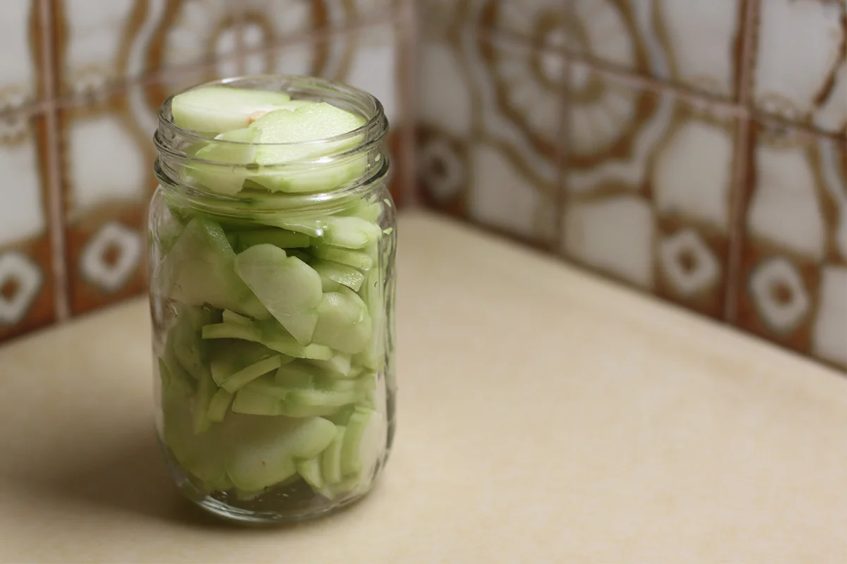 soy pickled chayotetsquare in the kitchen