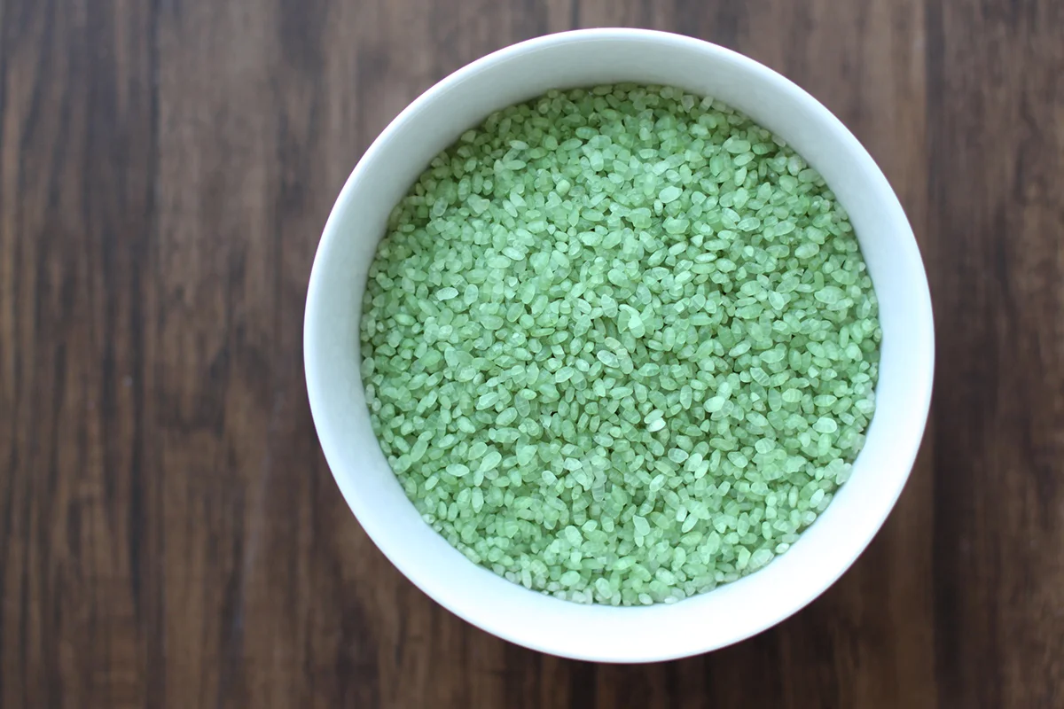 green rice (jade pearl rice)t-square in the kitchen