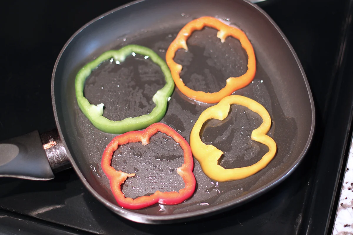  use the bell pepper rings as a tasty mold. 