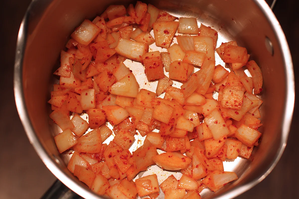 seasoned pollack roe stewt-square in the kitchen