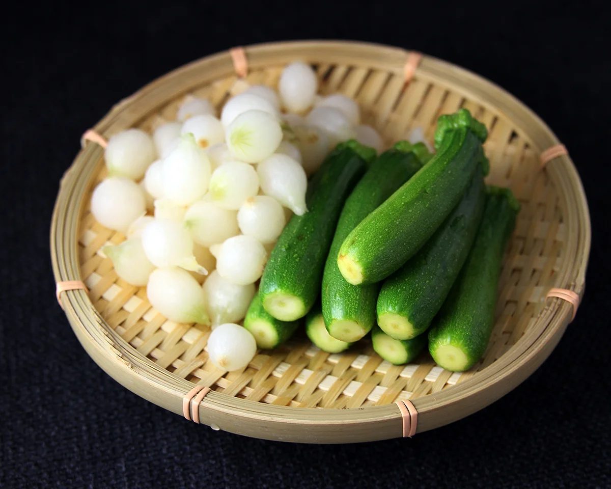 roasted mini courgettes and pearl onionst-square in the kitchen