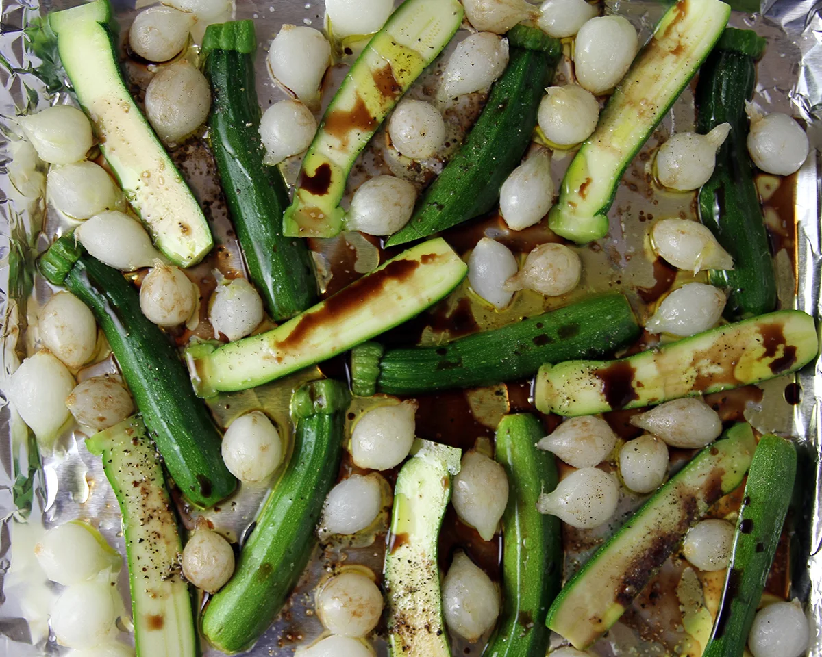roasted mini courgettes and pearl onionst-square in the kitchen