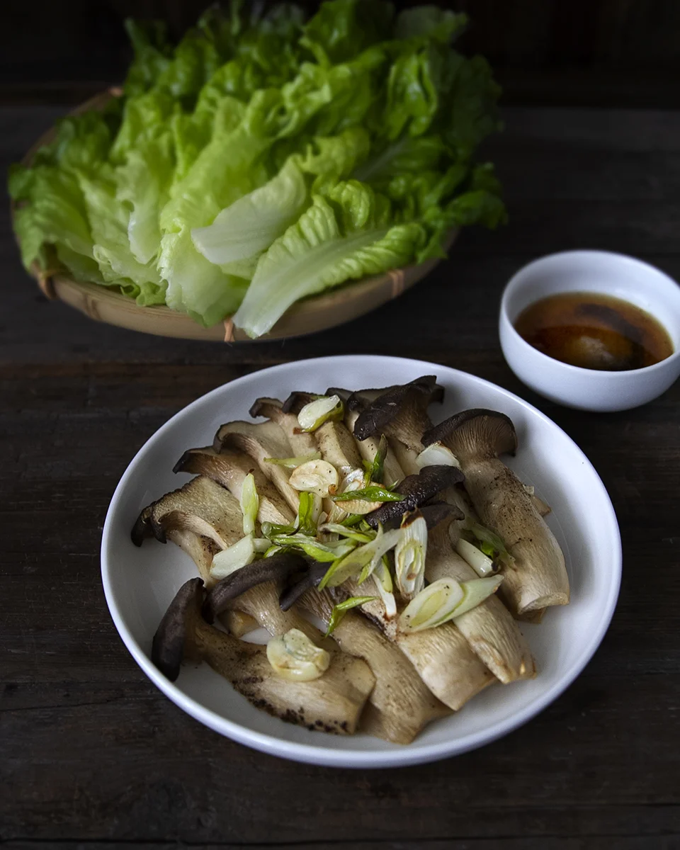 grilled king oyster mushroomtsquare in the kitchen