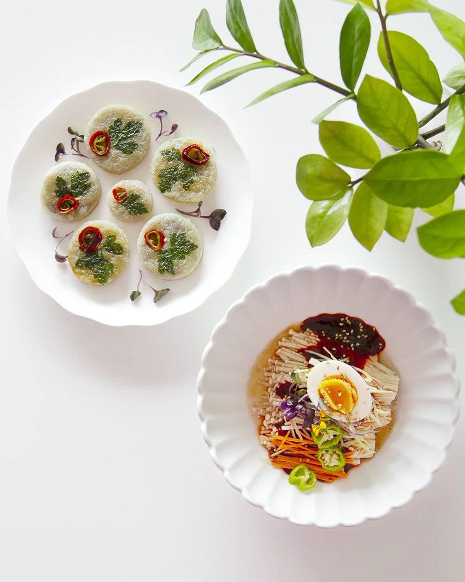 korean potato pancake & spicy enoki mushroom noodlestsquare in the kitchen