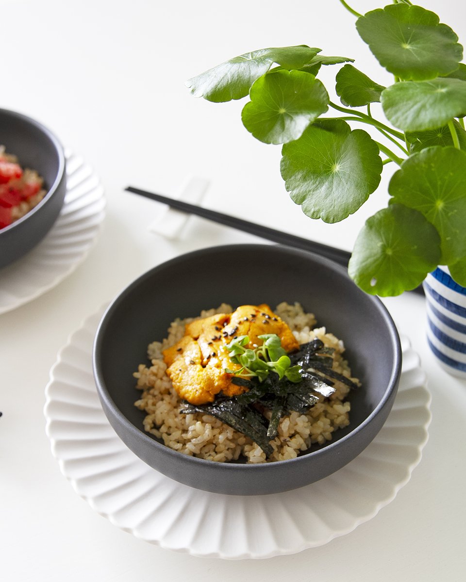 korean salted pollock roe & avocado over rice, japanese sea urchin roe ...
