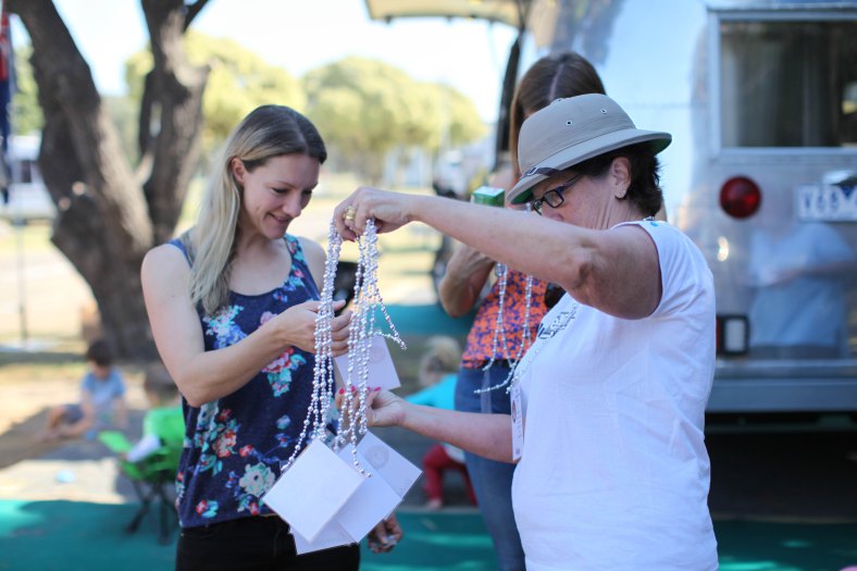 Giving out name tags