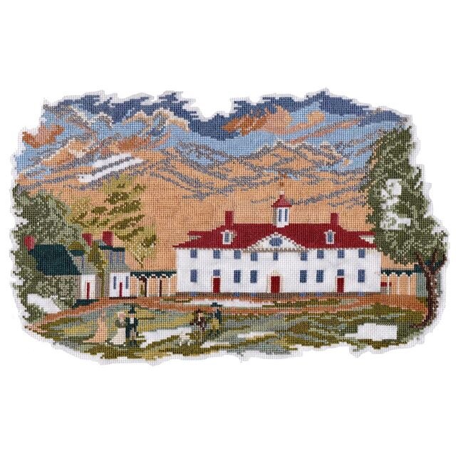 My colorful #crossstitch of George Washington&rsquo;s Mount Vernon is just about done! I almost finished in time for #PresidentsDay weekend?! Happy 288th, George, your beautiful estate has inspired so much of my artwork this year! Stay tuned for comp