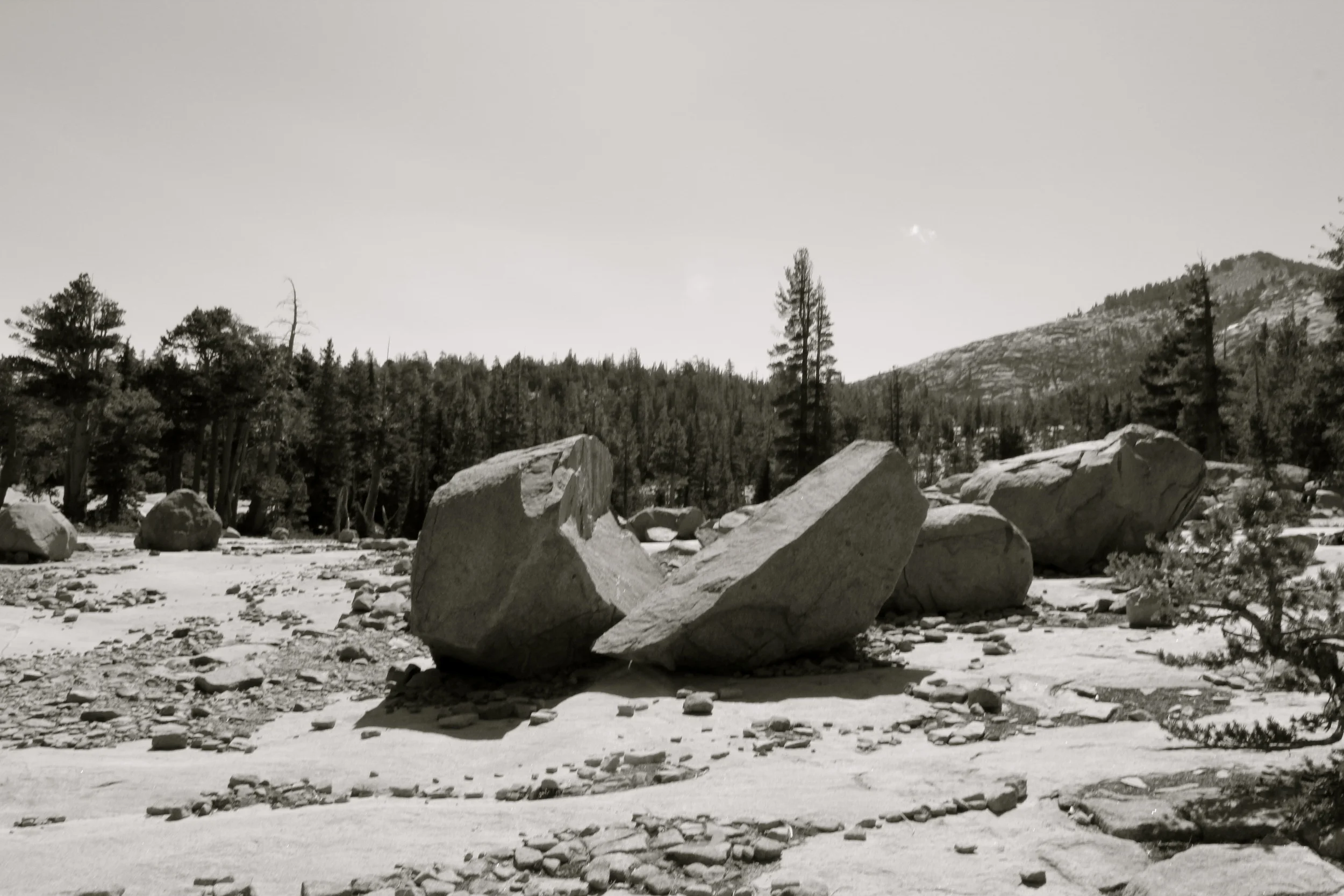 A boulder split by ice- Desolation Wilderness