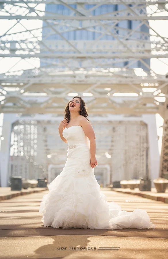 Bride on pedestrian walking bridge
