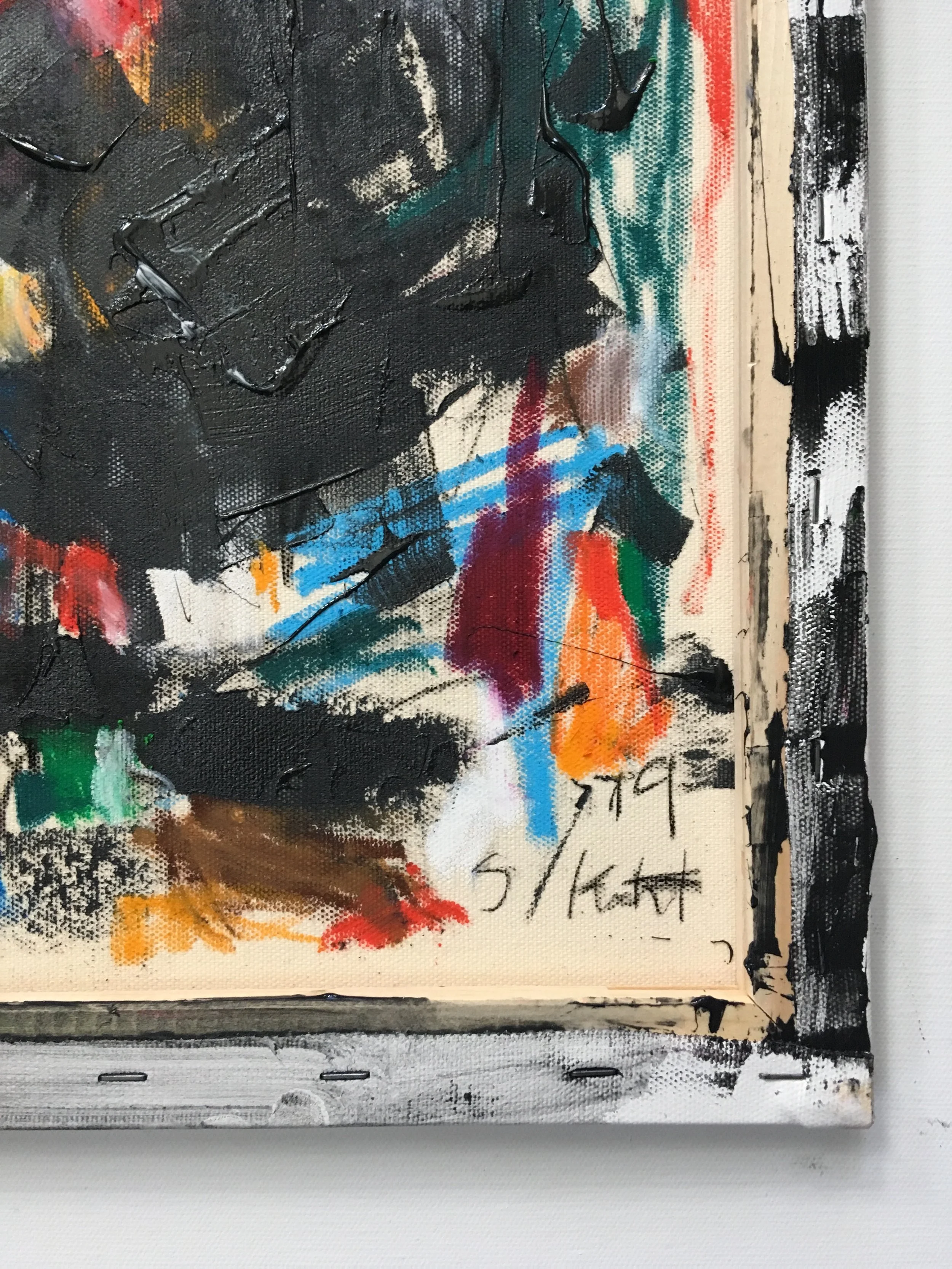 toothpaste, crayon and charcoal on canvas 11” x 14” mounted on 16” x 20” canvas