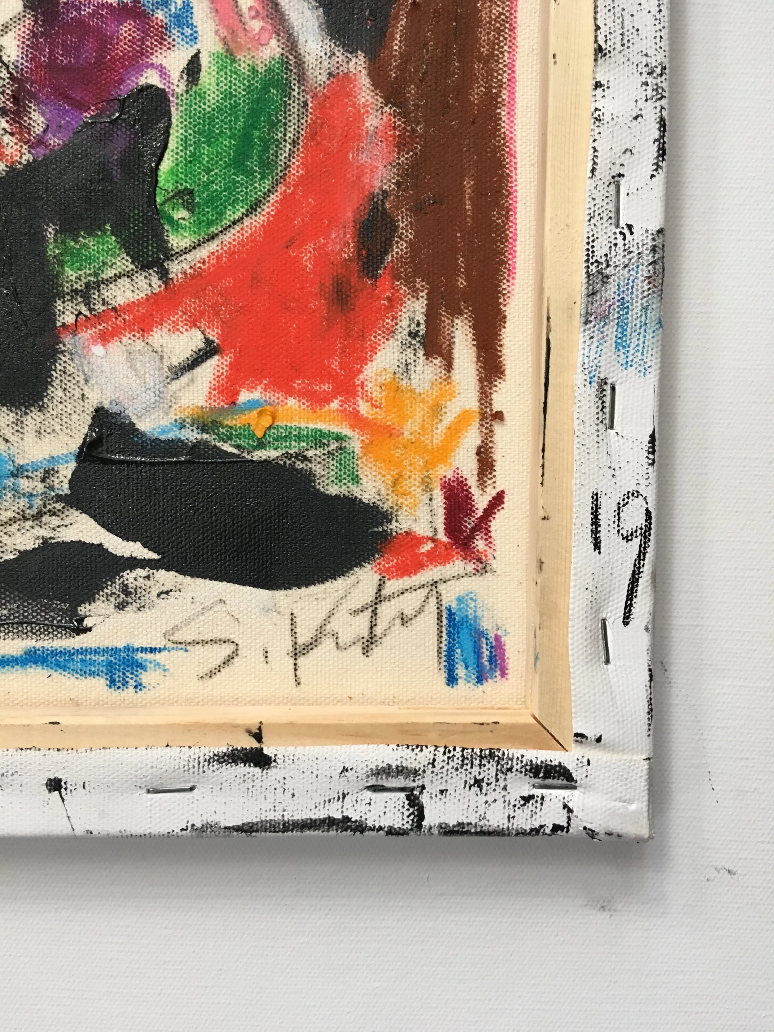 toothpaste, crayon and charcoal on canvas 11” x 14” mounted on 16” x 20” canvas