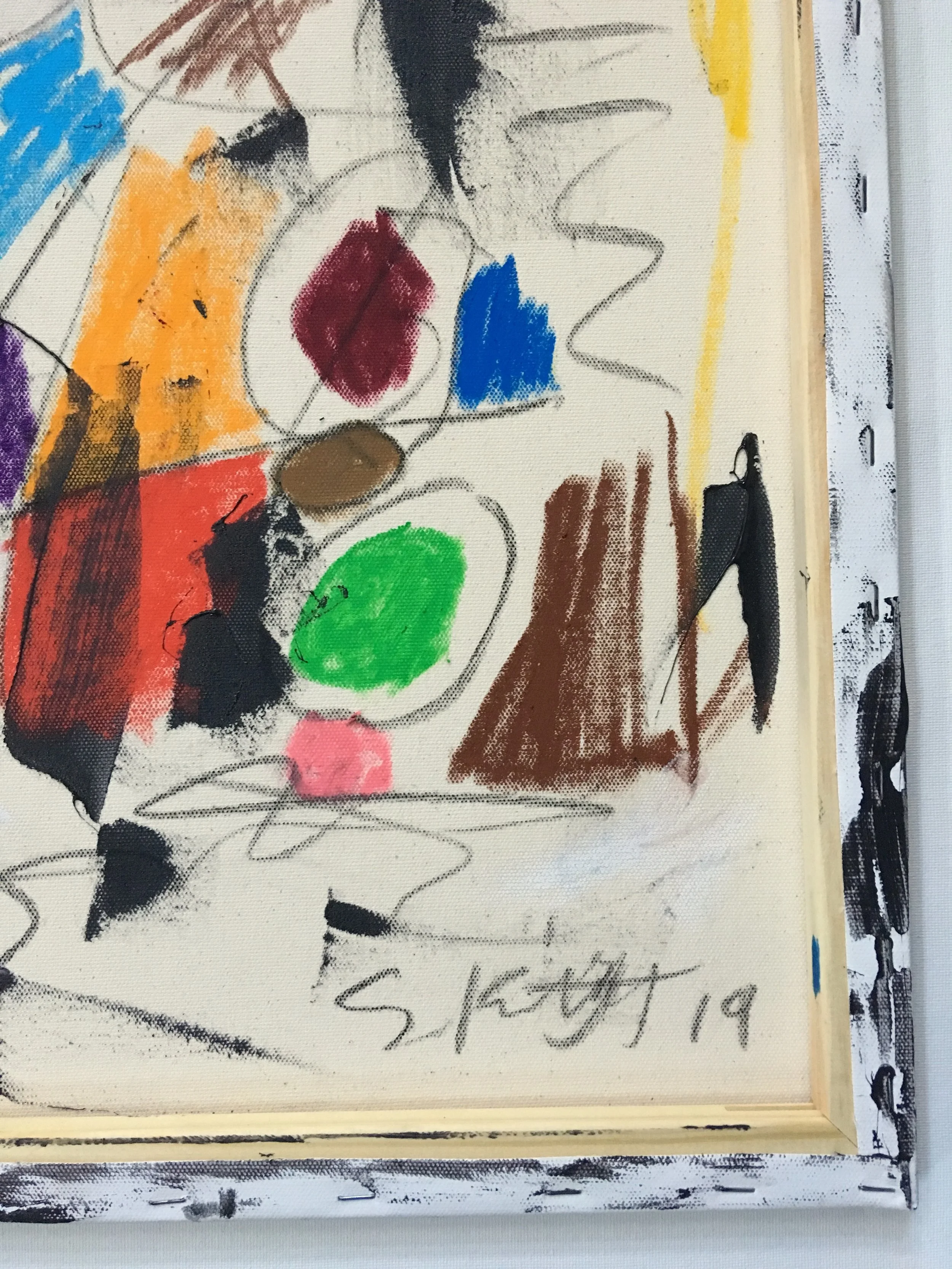 toothpaste, crayon and charcoal on canvas 16” x 20” mounted on 20” x 24” canvas