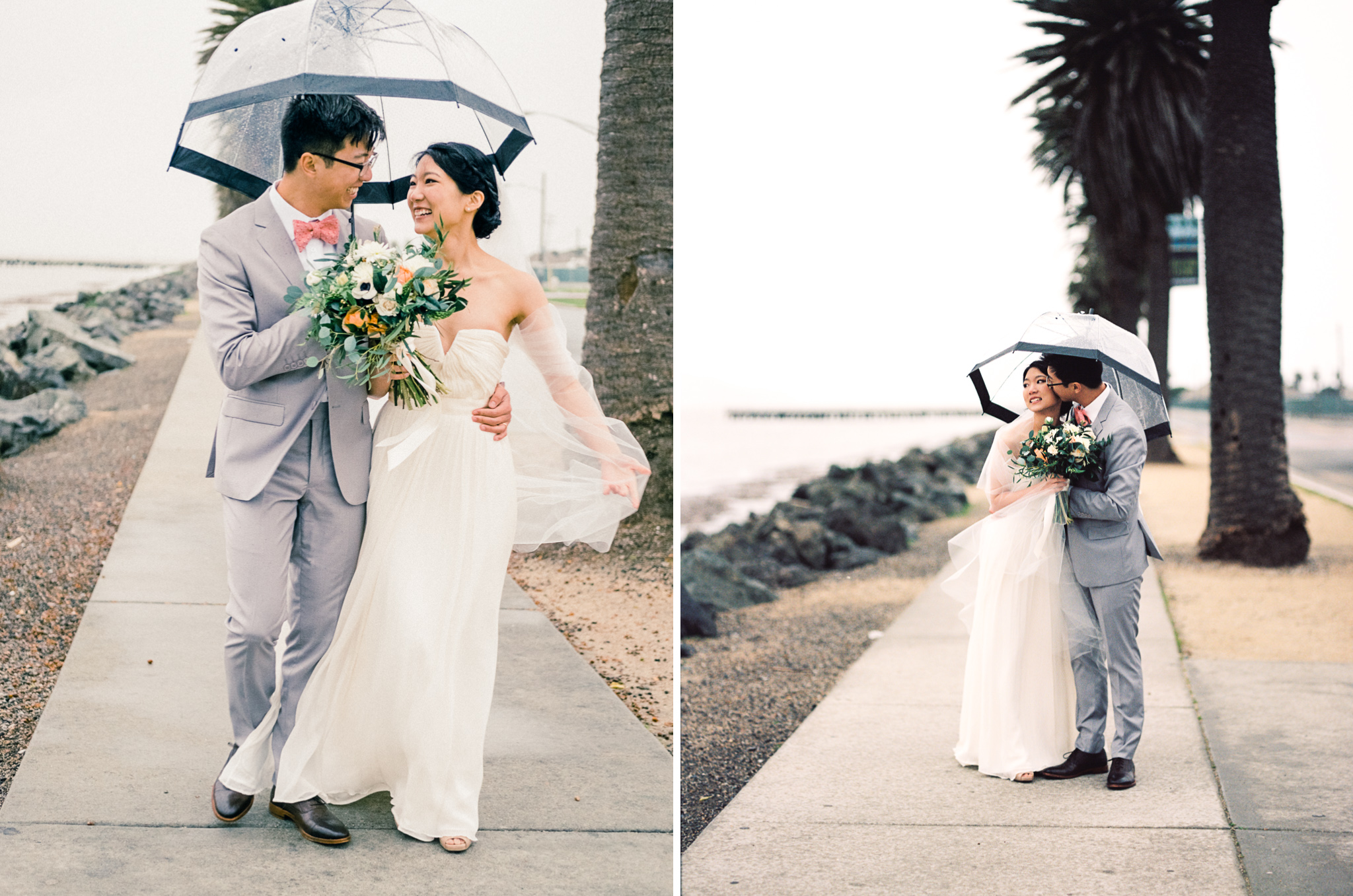 rainy san francisco bay wedding walking