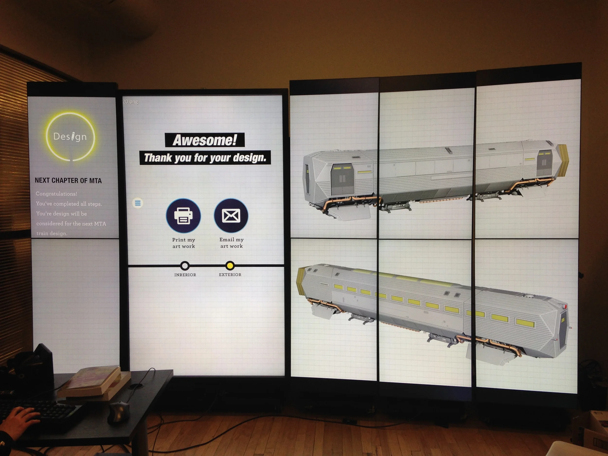  It show the  finished product model, w hen visitor finished designing the subway. Visitor also can choose 3d print it out or just email that to&nbsp;keep the picture. 