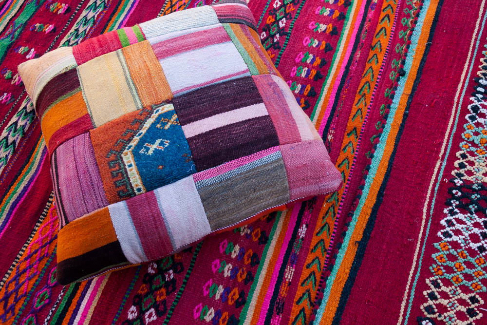  Moroccan Kilim Carpet and Pouf from The Souk by M.Montague. 