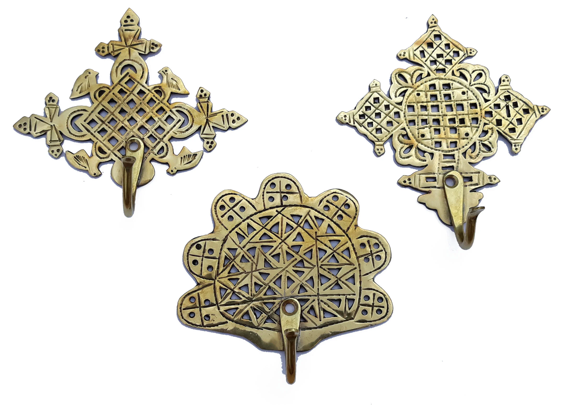 Set of 3 Handmade Hooks 9014 - Brass