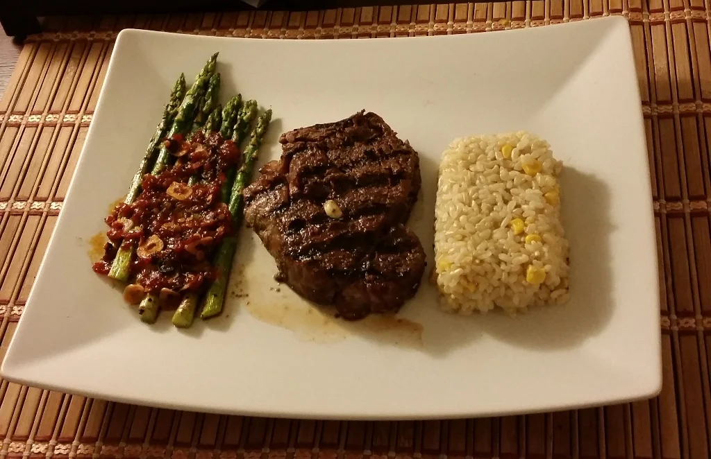 Steak, Rice and Asparagus
