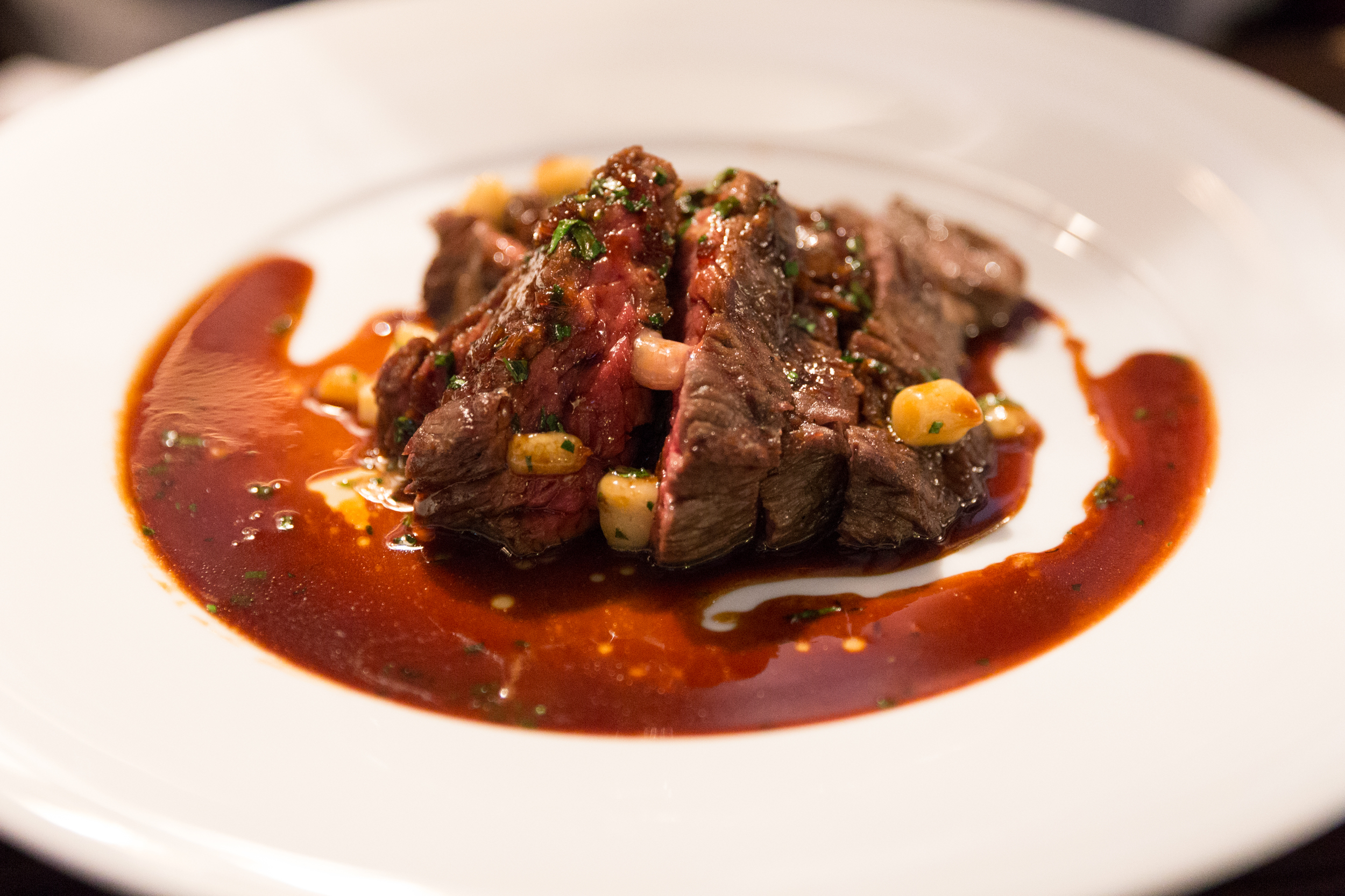 Char-grilled Irish Black Angus Bavette Steak and Marrowbone Sauce, Fries